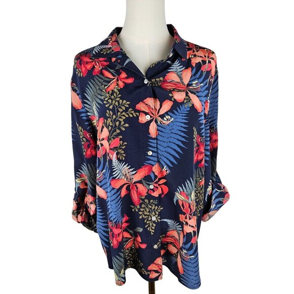 Tommy Bahama Sacred Groves Silk Camp Shirt Sz. Medium Floral Blue Tropical - Picture 3 of 11
